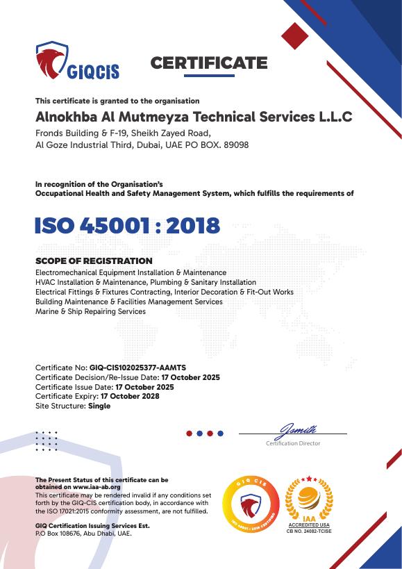 ISO 45001:2018 certificate