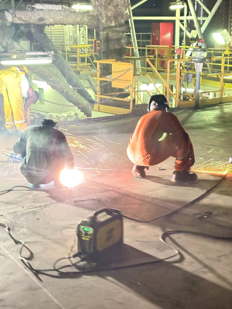 Night-shift grinding during deck renewal on Seafox Burj