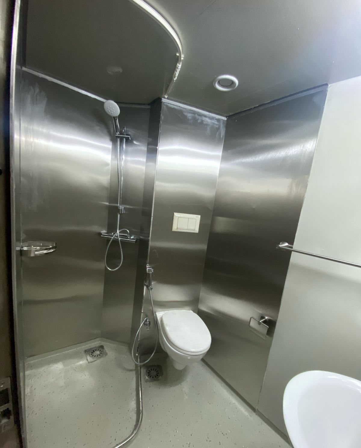 Completed stainless steel shower and WC wet unit